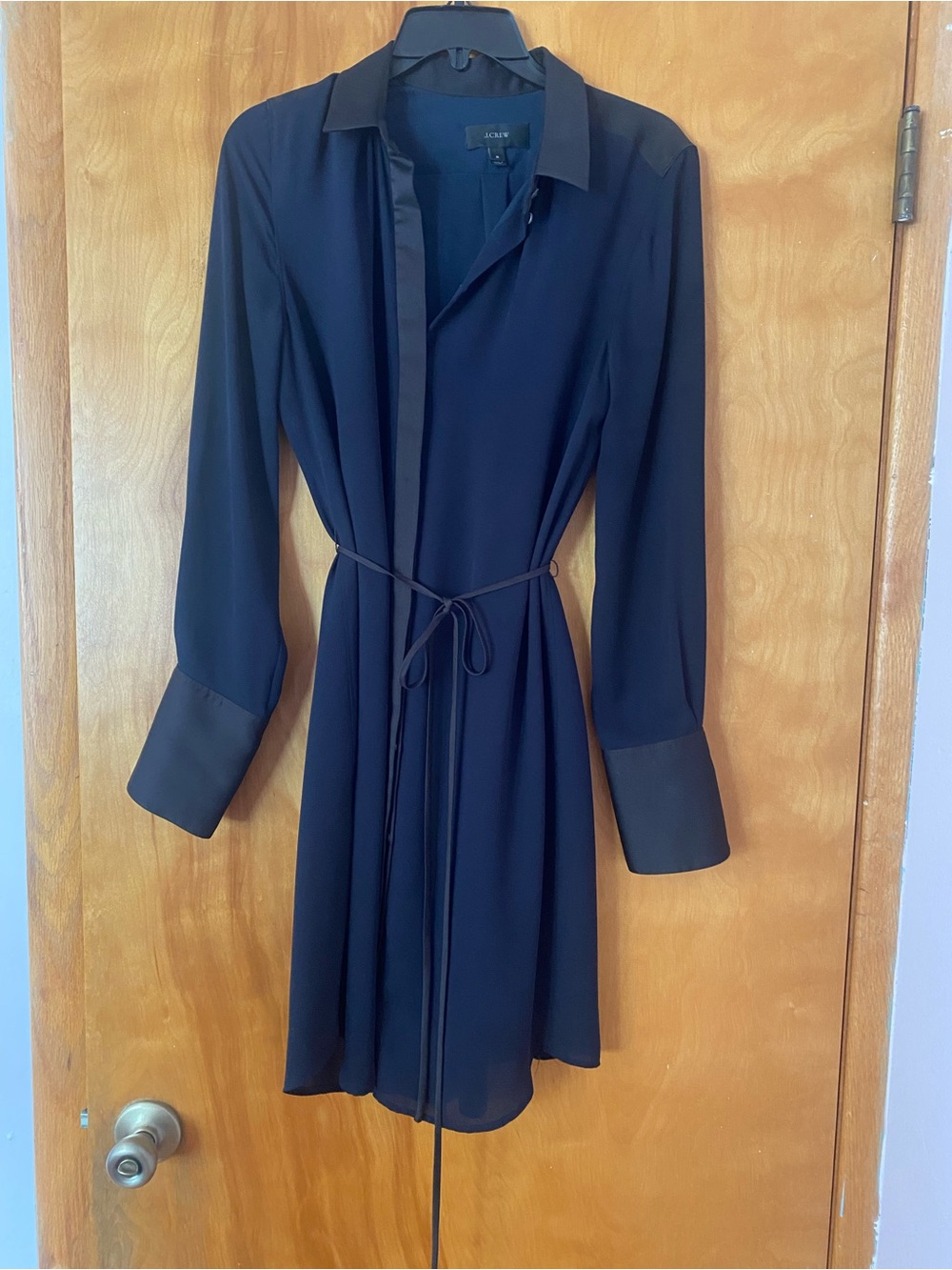 J. Crew Navy Blue and Black Shirt Dress with Tie Waist